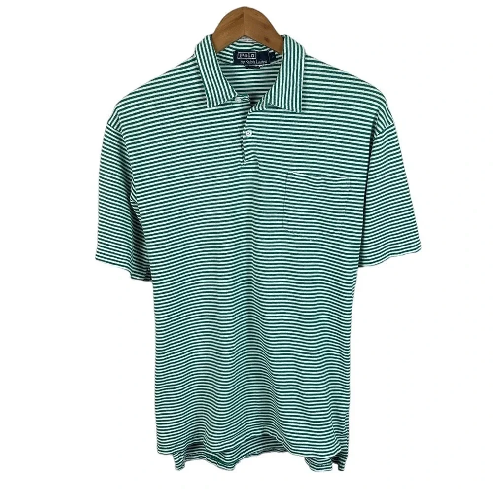 PO283 Men’s Polo Ralph Lauren Designer Striped Pocket Polo Shirt L